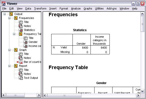 جدول التكرارات Frequencies في العارض - قبل التصدير إلى ملف PDF