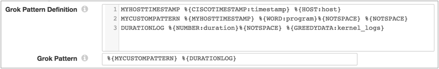 Grok Pattern and Grok Pattern Definition properties