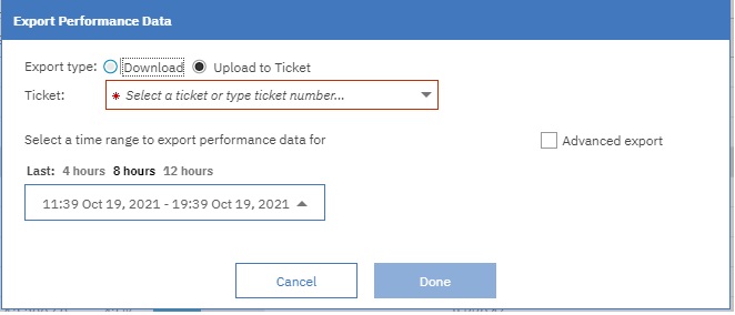Export performance data and select the upload to ticket option