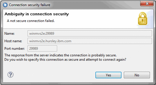 Connection security failure dialog with the Ambiguity in connection security message.