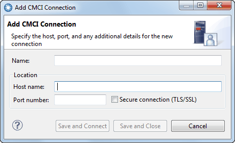 Add CMCI Connection window that is showing the Secure connection check box.