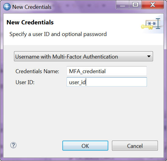 Creating an MFA credential in the New Credentials dialogue