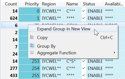 Expand a group by right-clicking the row