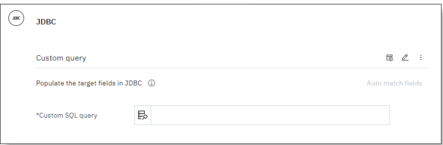 Custom SQL query field for the JDBC Custom query action Custom SQL query field for the JDBC Custom query action