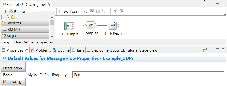 This diagram shows the message flow with the MyUserDefinedProperty1 property set to Ben.