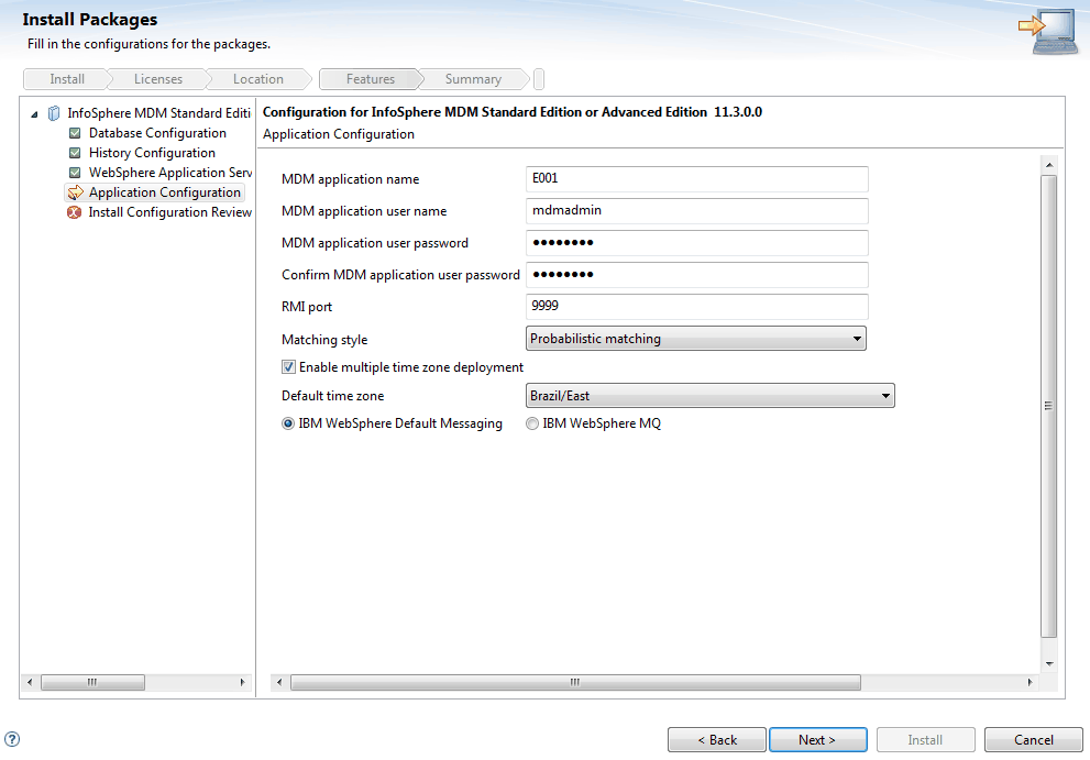 Screen capture of Application Configuration window, as described previously