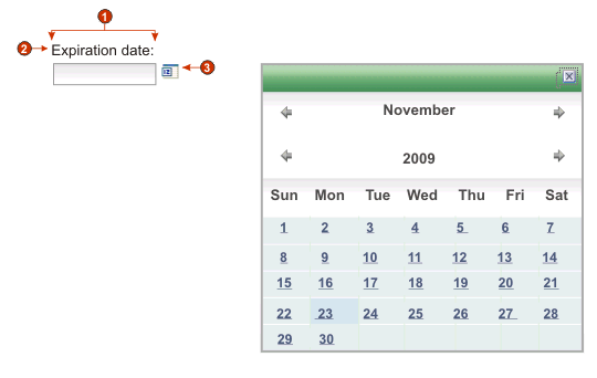 Example of calendar widget with inline date picker