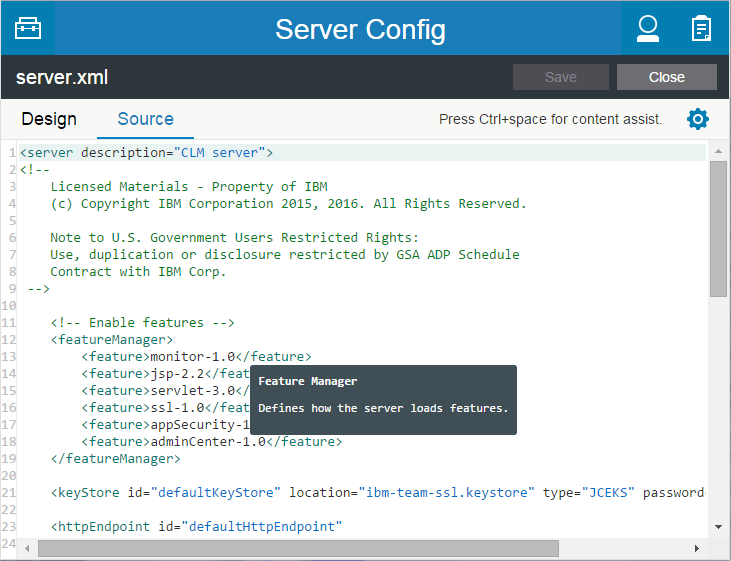 Server Config source view
