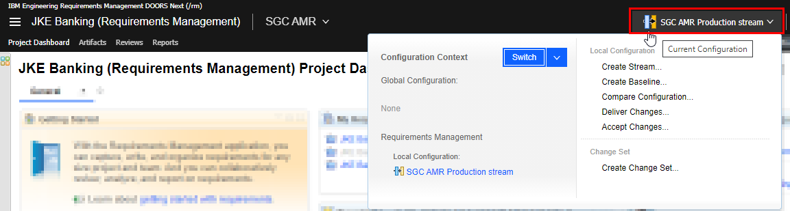 Current configuration menu is set to a local configuration