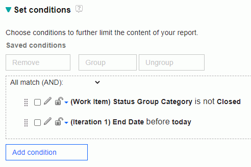 Conditions for work items and iterations.