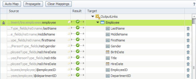 Each column in the Employee link is mapped to a source item.