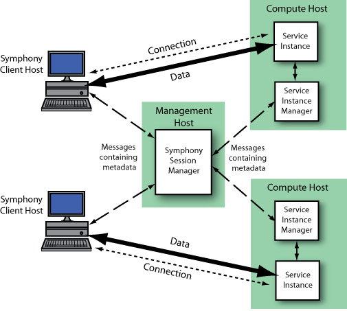 Data flow between the client and the service instance with direct data transfer enabled for input and output messages