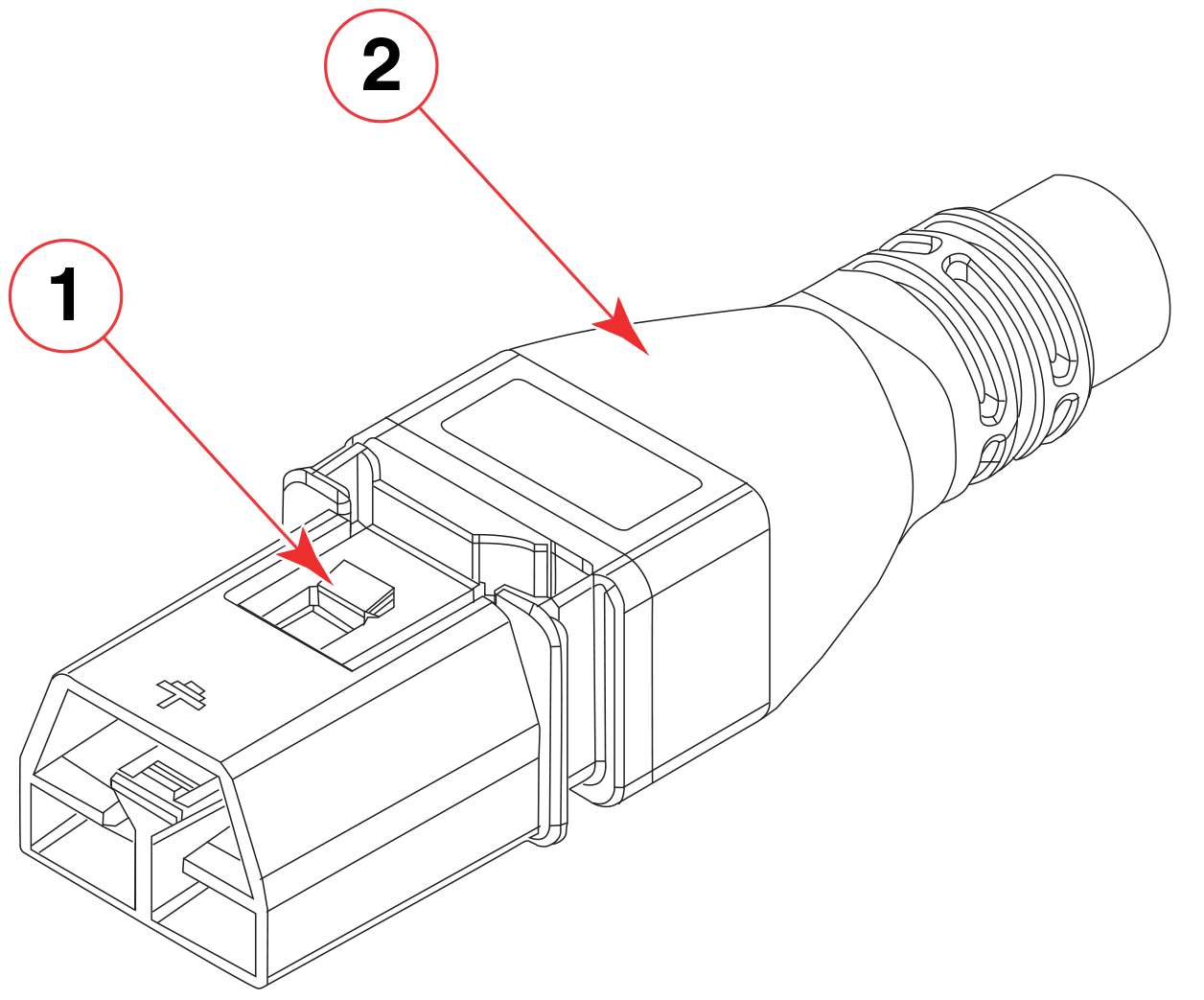 View of power cable connector to power supply and connector latch.