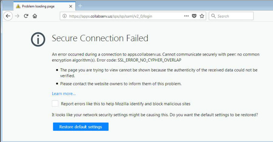Firefox Error Message: Secure Connection Failed