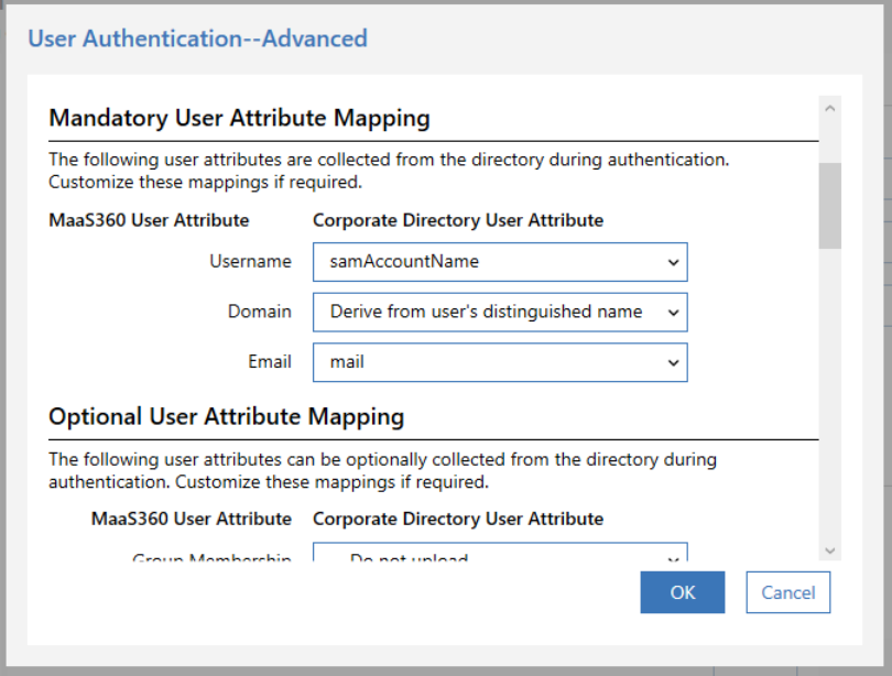 Mandatory User Attributes configuration settings