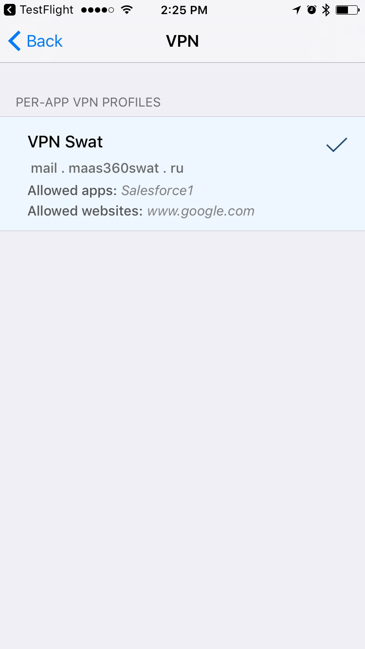 MaaS360 VPN app configuration settings