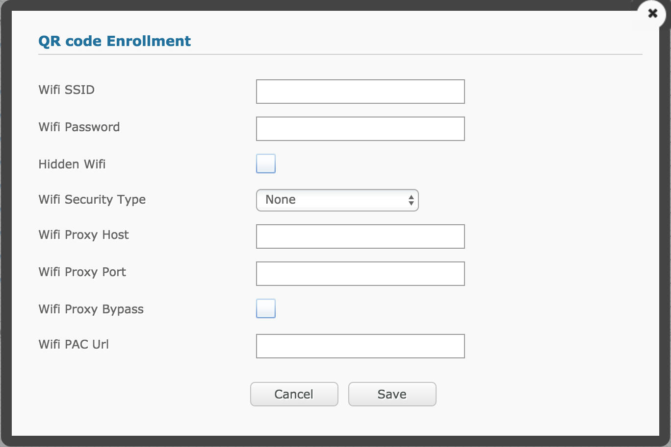 QR code enrollment wifi settings