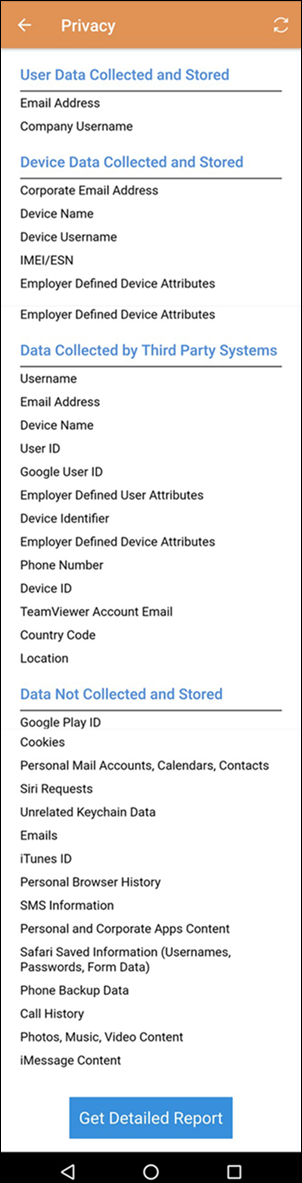Viewing an example of privacy information on user device