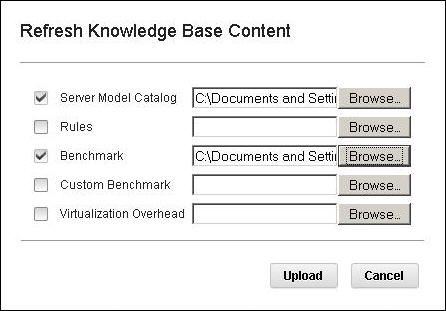 Refresh Knowledge Base Content window for benchmark and server model catalog files.