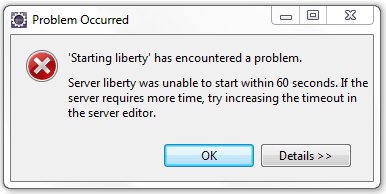 Error message that is displayed when the tool does not recognize that the server is started.