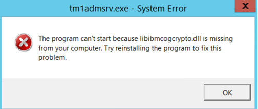 Example of system error that occurs when starting TM1 server in console mode 