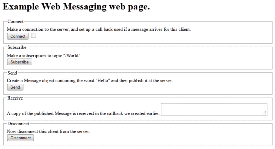MQTT messaging client for JavaScript example web messaging web page.