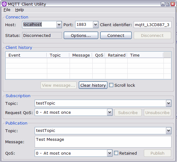 Screen capture of MQTT client utility