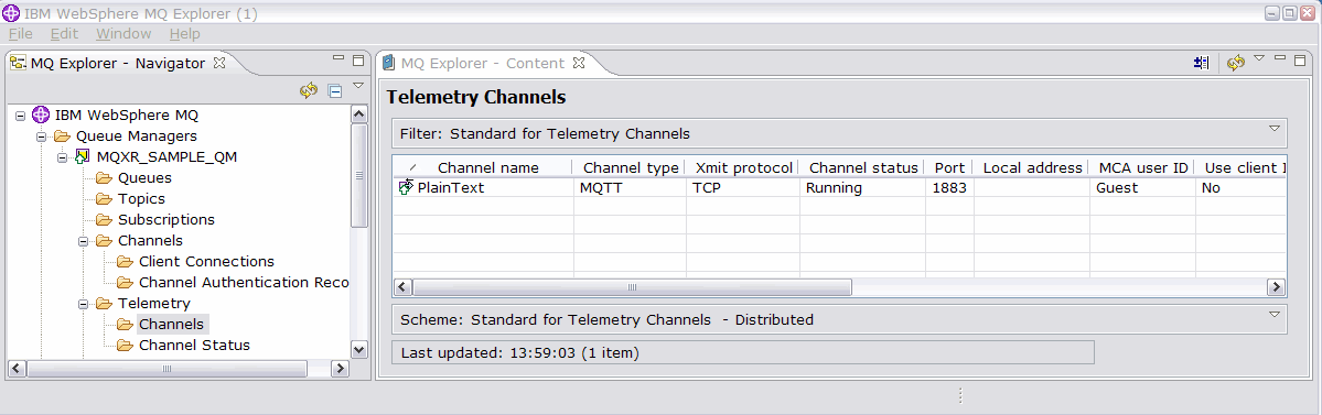 Screen capture of Telemetry Channels properties