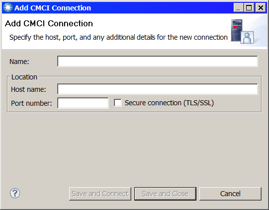 A screen capture showing the Add CICS Management interface Connection window.