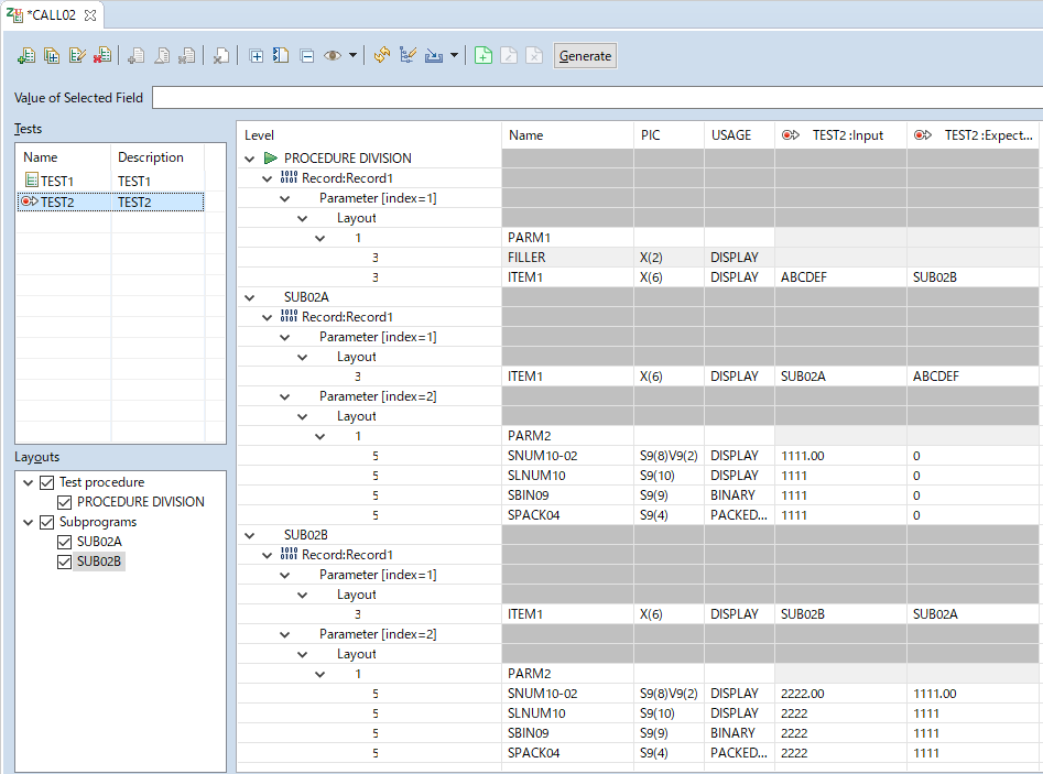Test Case Editor view