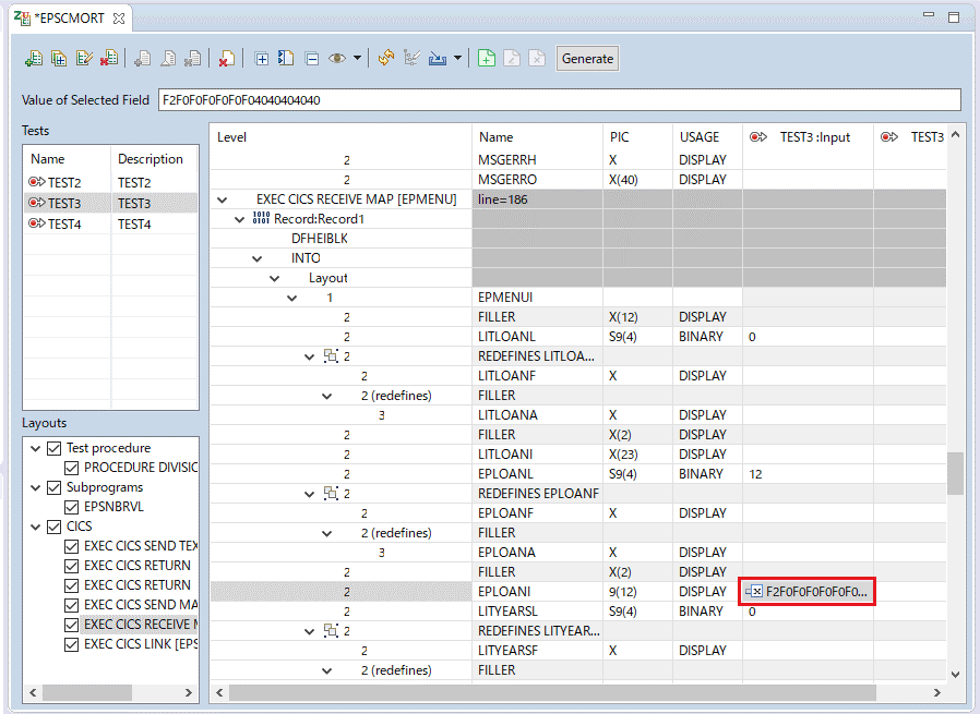 Viewing imported test data