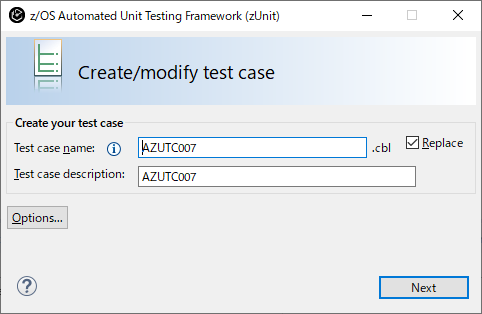 Create/modify test case window