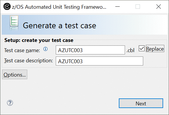 Create/modify test case window