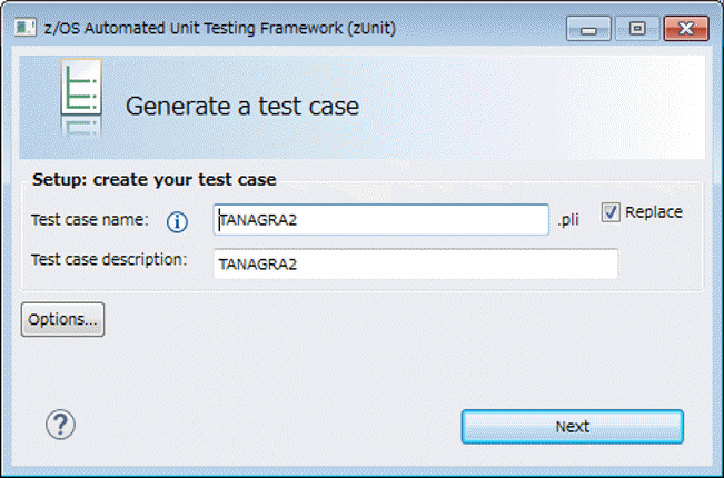 Create/modify Test Case window