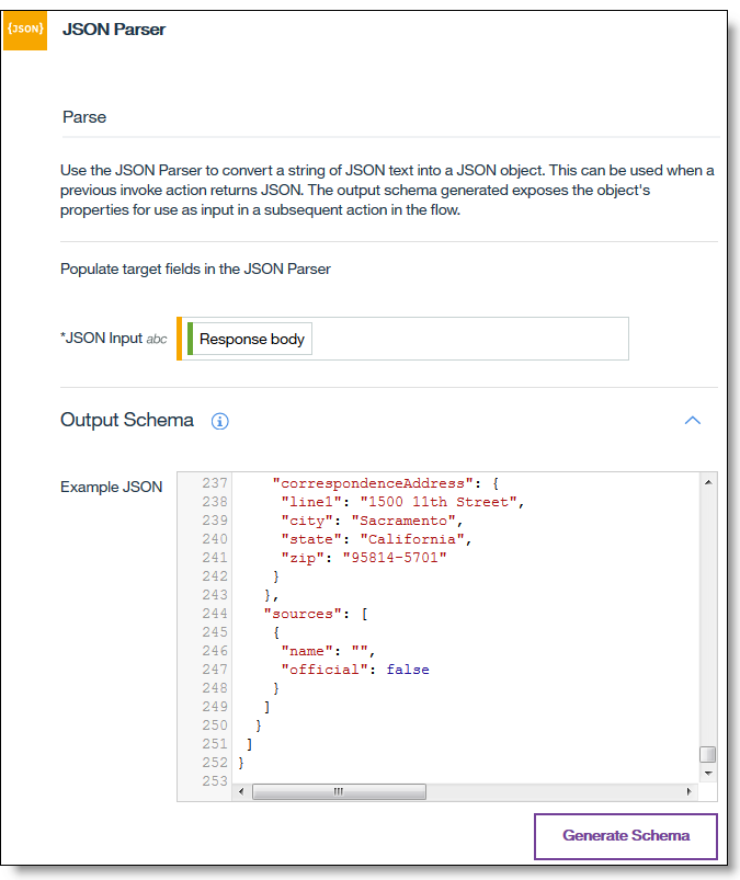 Configuring the output schema Configuring the output schema