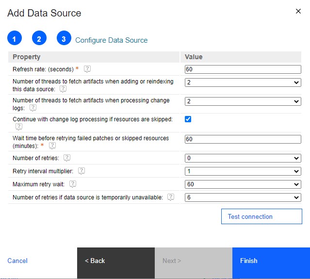 Screen capture of the "Configure Data Source" panel of the Add Data Source wizard