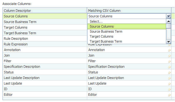 Import .csv: Selecting column mappings and column headings to import