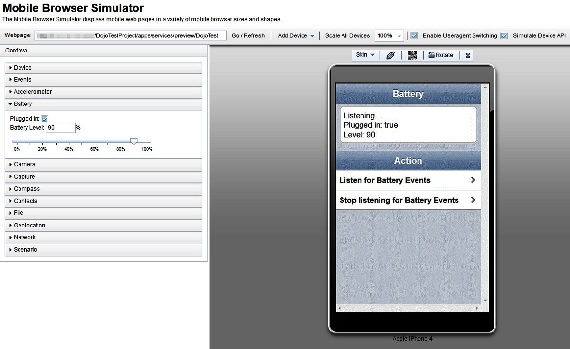 モバイル・ブラウザー・シミュレーターの図。
Mobile Browser Simulator はさまざまなモバイル・ブラウザーのサイズと形状でモバイル Web ページを表示します。