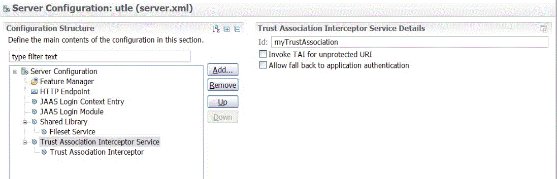 This is a screen capture of adding a Trust Association Interceptor service.