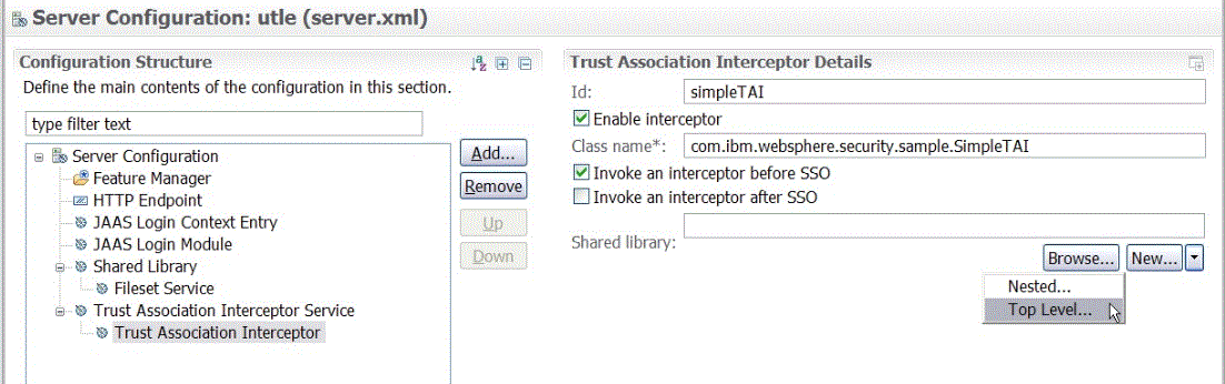 This is a screen capture of adding a Trust Association interceptor.