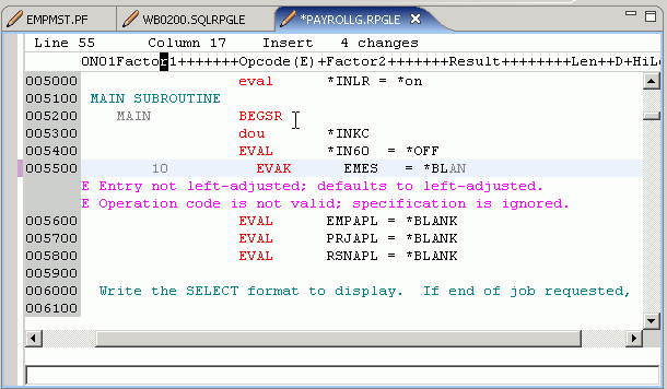 Syntax errors identified in the source