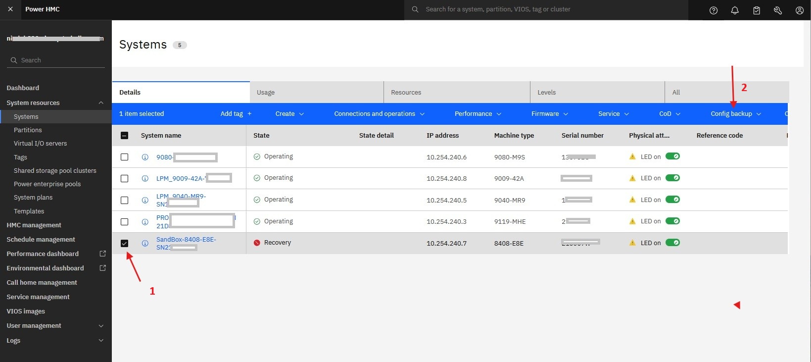 Config backup screen