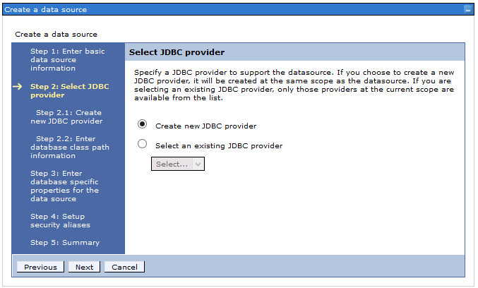 Create a Data Source 2 - Select JDBC Provider