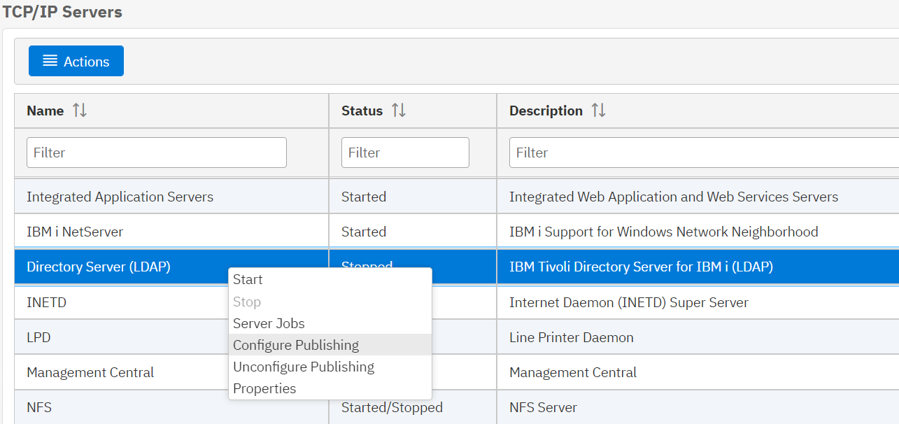 TCP/IP Servers > Configure Publishing