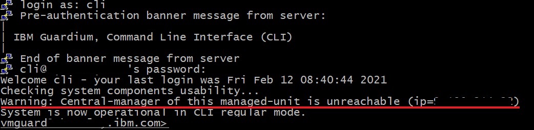 Warning: Central-manager of this managed-unit is unreachable (ip=CM)