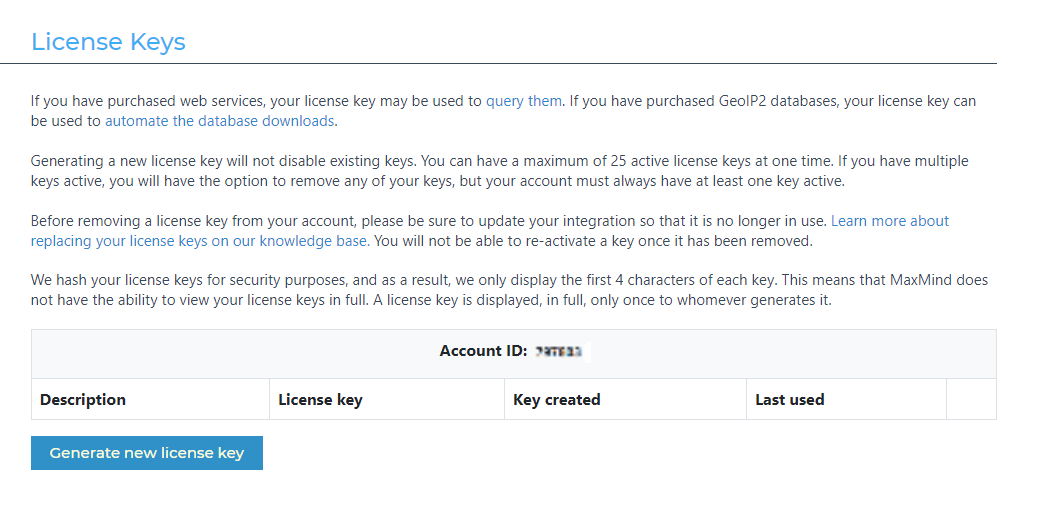 Maxmind Generate New License Key