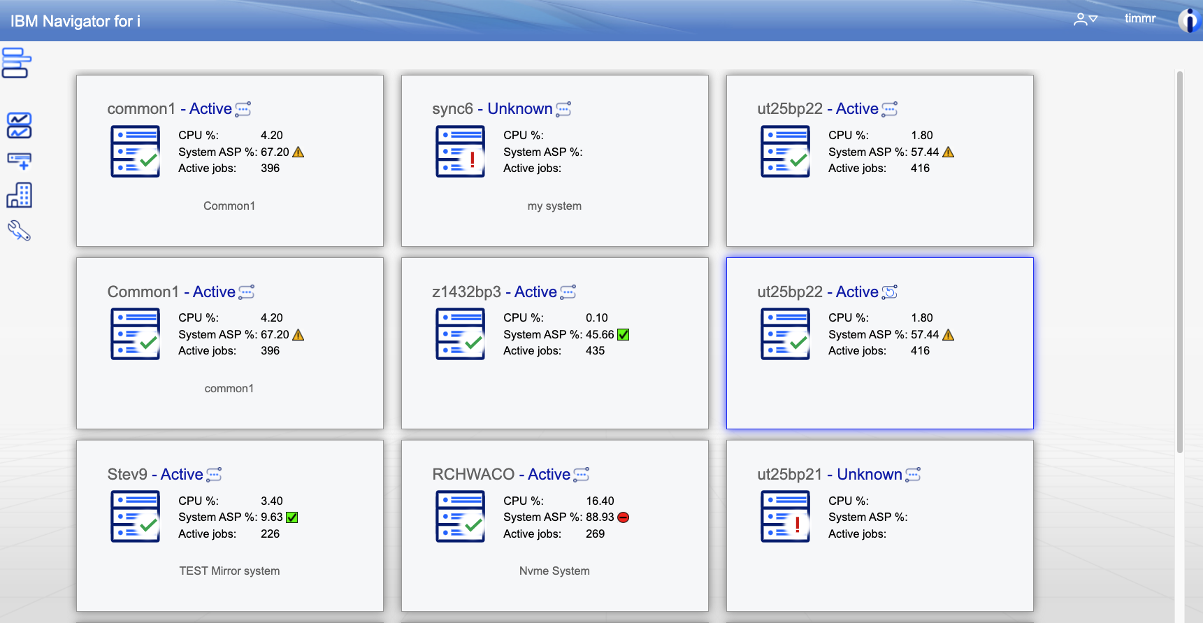 IBM Navigator for i Dashboard.