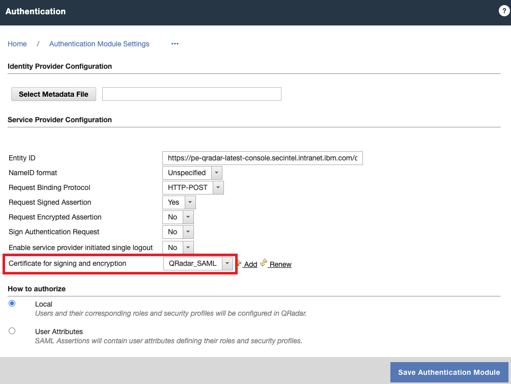 SAML authentication