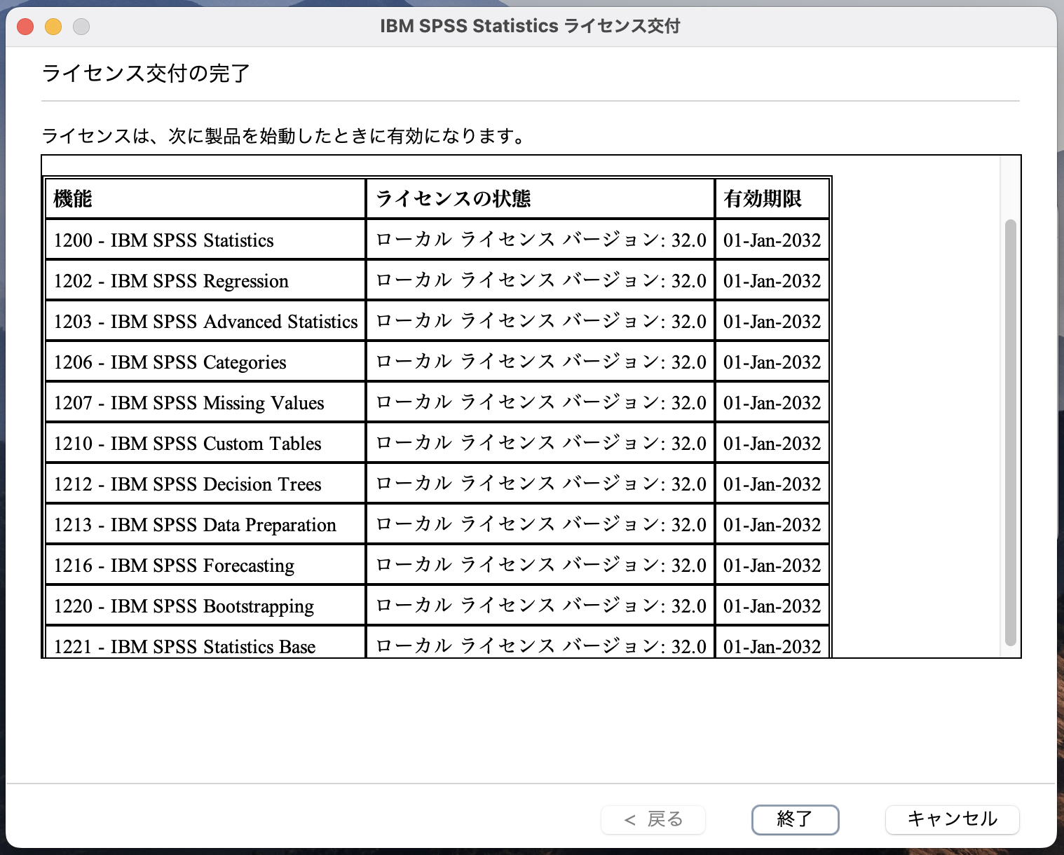 SPSS Statistics 32.0 のライセンス認証手順 - Authorized User (許可