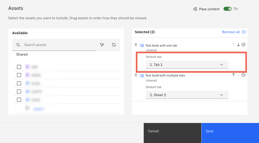 Default tab option that allows you to set a specific tab in a book to open by default